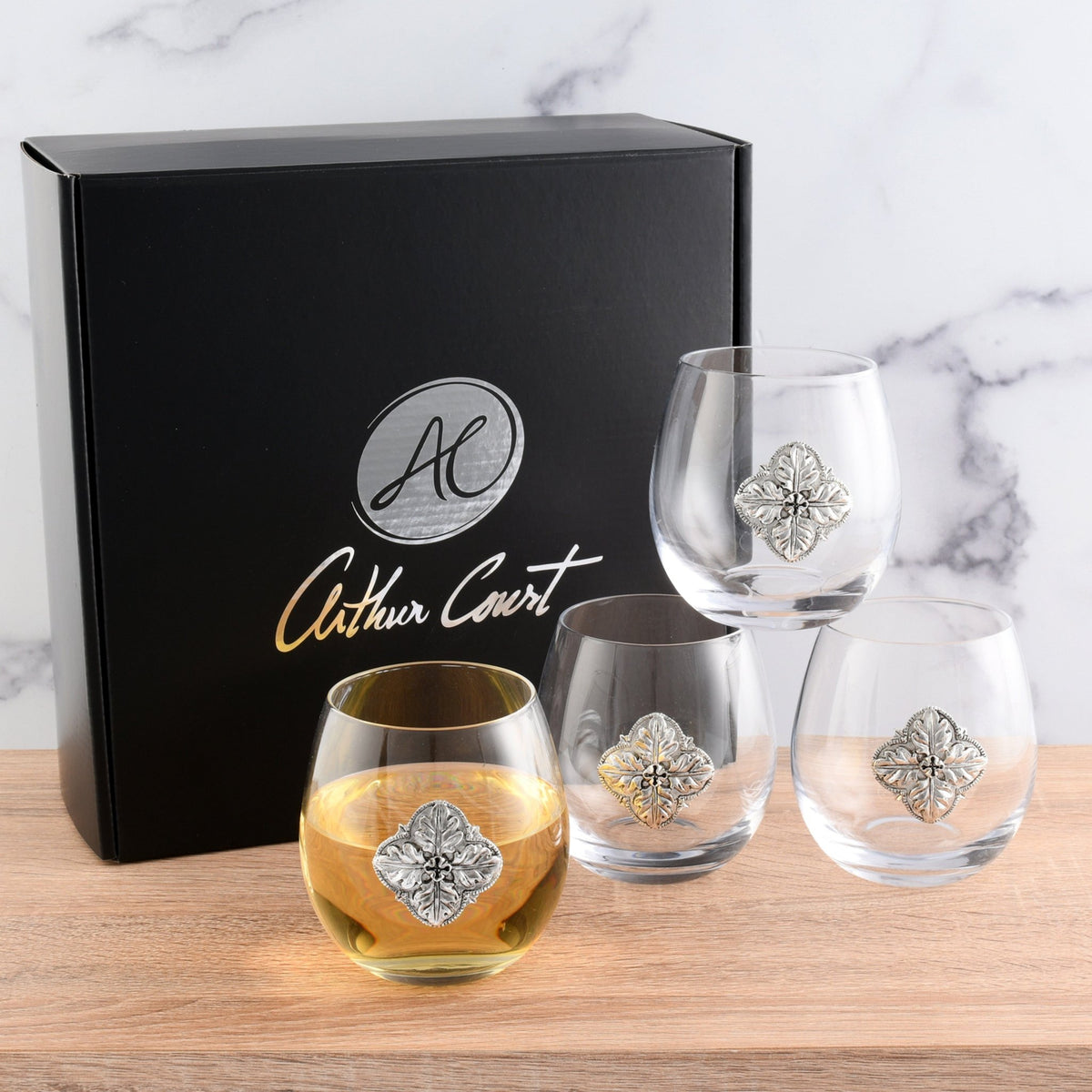 Concho Stemless Wine Glasses - Set of 4 - themonogram manor