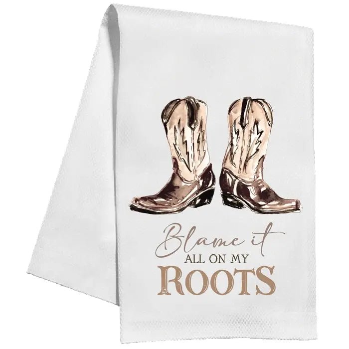 Blame It All On My Roots Brown Western Boots Kitchen Towel - themonogram manor