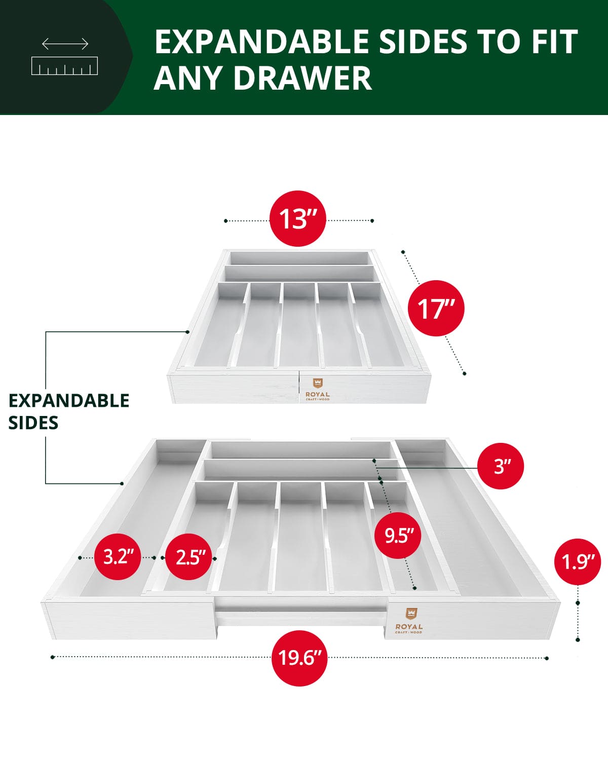 Silverware Drawer Organizer, White (9 Slots) - themonogram manor