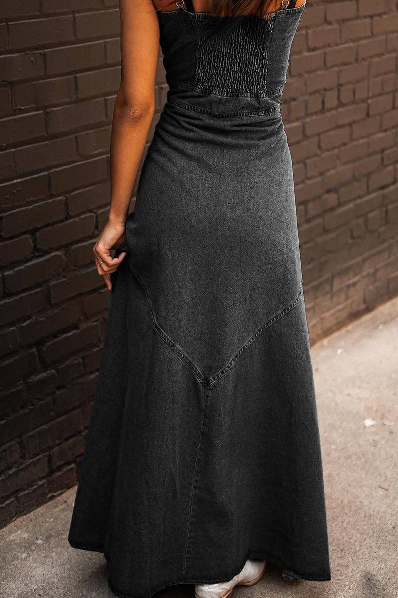 Button - Front Denim A - Line Dress - themonogram manor