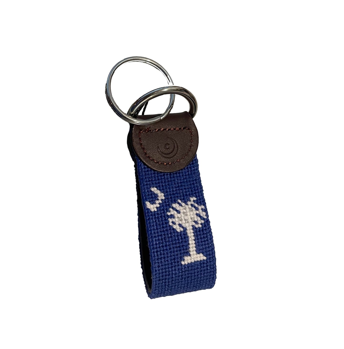 Crescent Moon and Palmetto Hand - stitched Needlepoint Key Fob - themonogram manor
