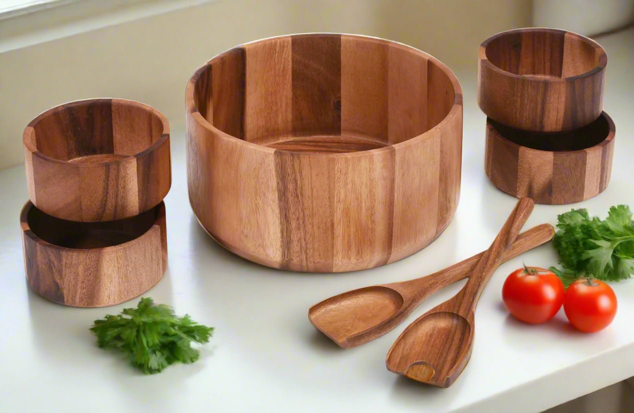 Extra Large Salad Bowl with Servers and 4 Individuals - 327C7 - themonogram manor
