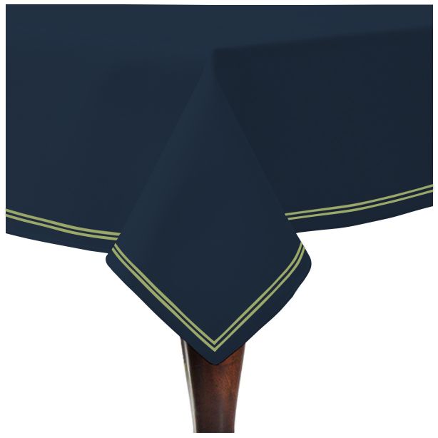 Double Embroidery Border Sateen Cotton Solid Table Cloth - Navy