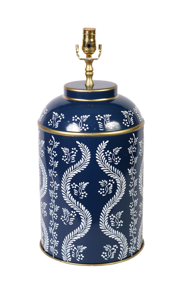Navy & White IKat Trellis Tea Caddy Lamp