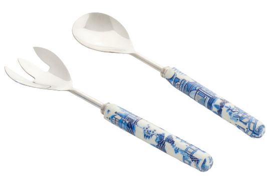 Blue Pagoda Enameled Salad Servers
