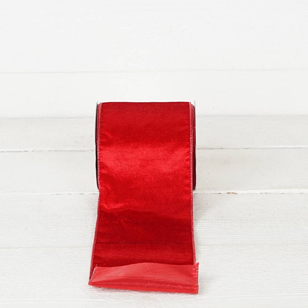 R32980-Wired Ribbon-Red Velvet w. Metallic Red back (4inW)