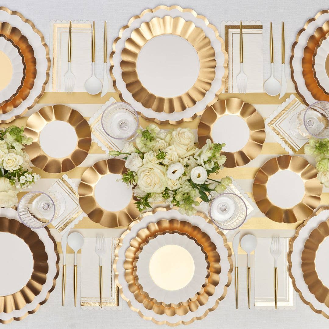 Dinner Plate Gold & White/8 pkg