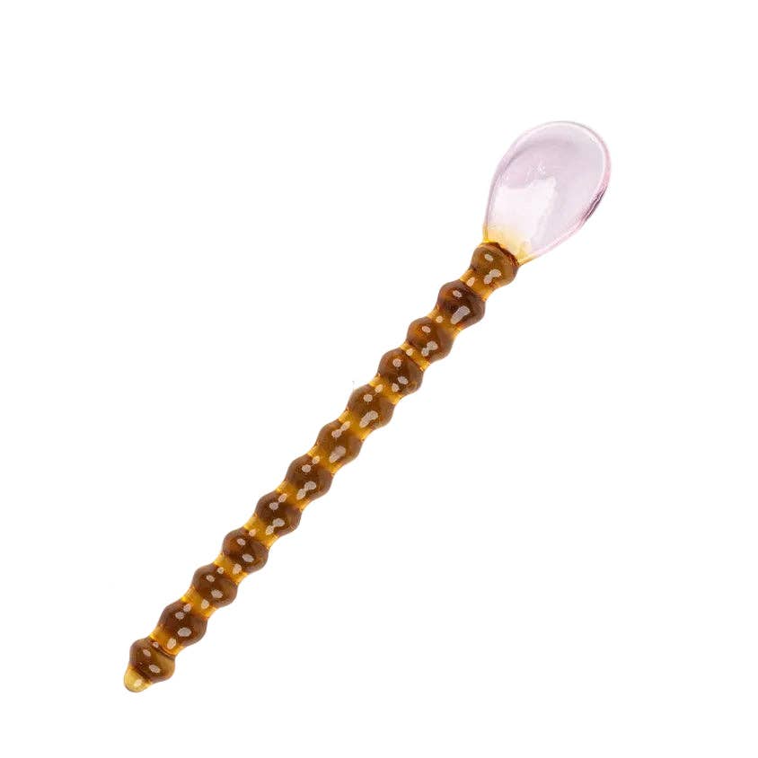 Glass Spoon Set | Pink Amber Beaded Handle