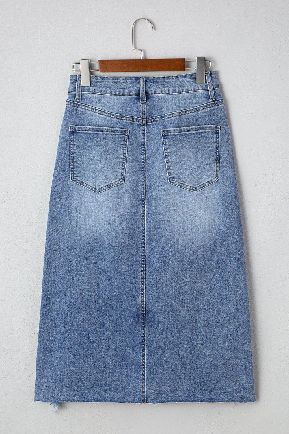 Denim Distressed Midi Skirt