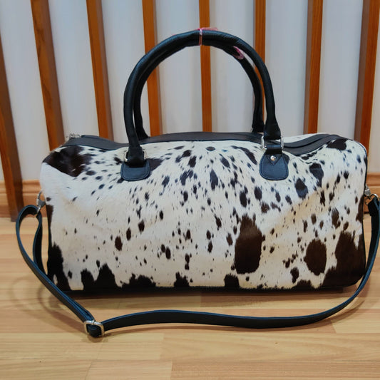 Pony Skin Bag - Medium Cowhide Duffel, Genuine Leather Weekender, Stylish Travel Luggage, Unisex Gift Idea
