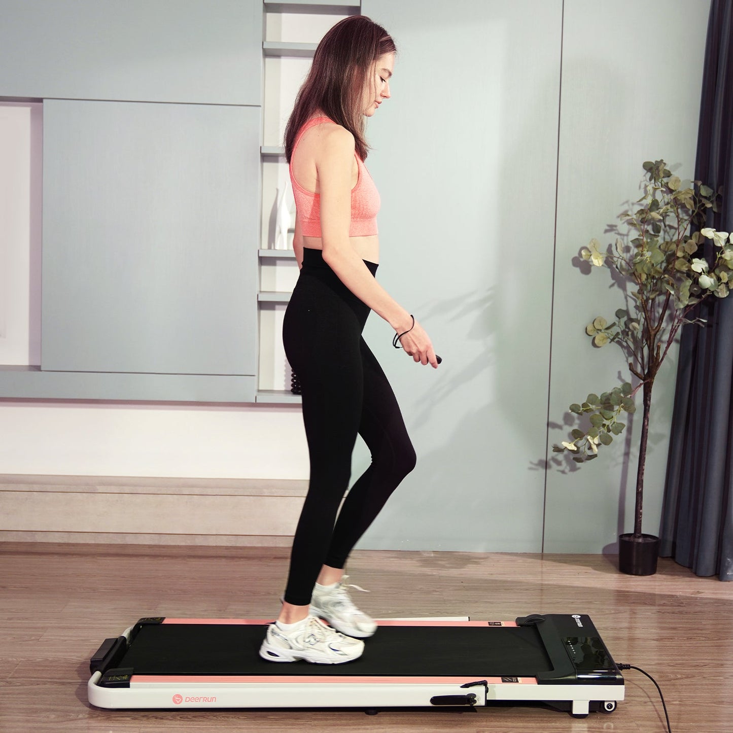 DeerRun A5 Pro Smart 2 in 1 Folding Treadmill Pink with Handrail, 300Lbs