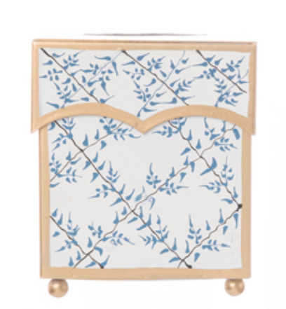 Decorative photo frame with blue floral pattern on a white background