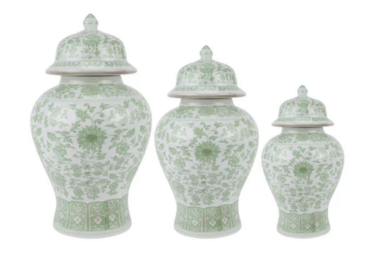 Soft Green Floral Jar (3 Sizes)