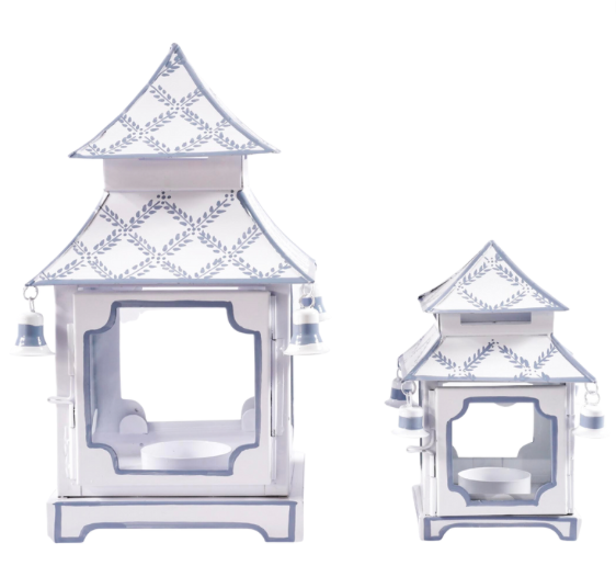 White with Blue Trellis Pagoda Lantern