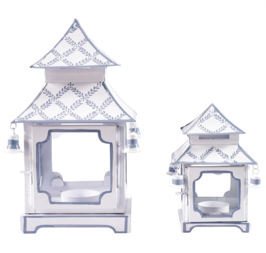 White with Blue Trellis Pagoda Lantern