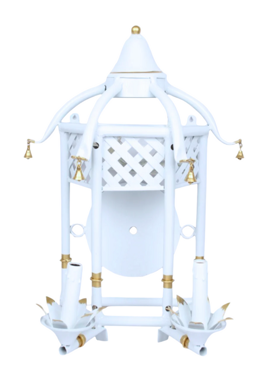 Pale Blue & Gold Lattice Pagoda Sconce