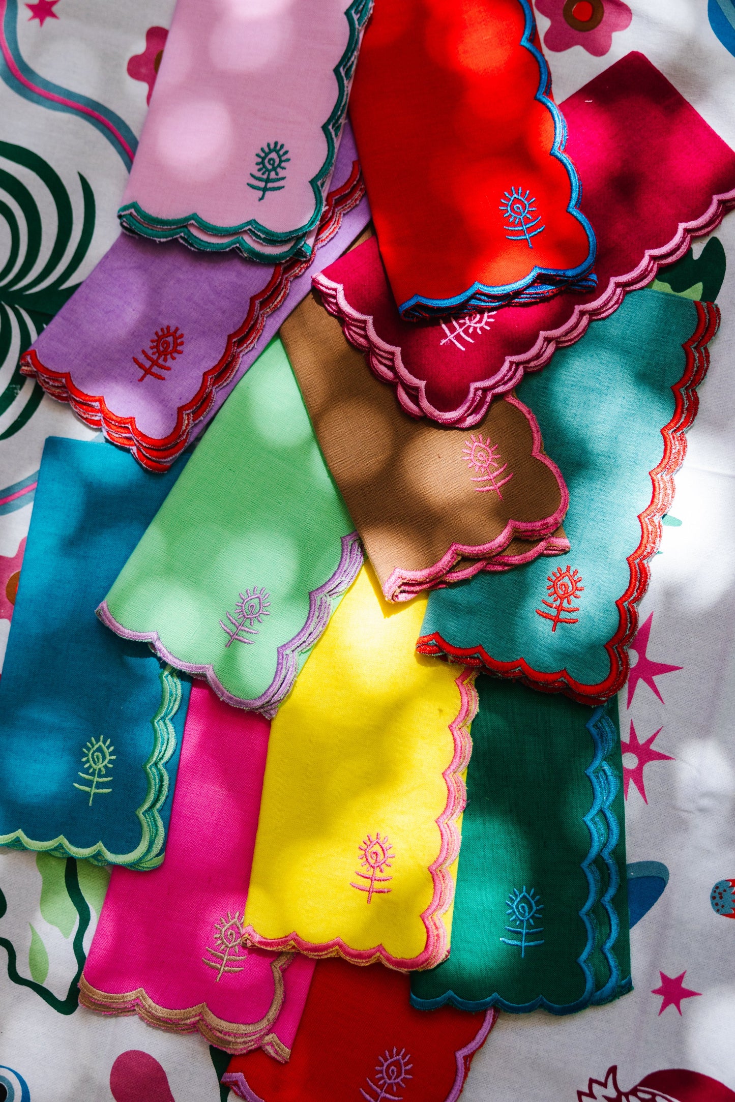 Embroidered - Icon Linen Napkins S/4 - Lilac + Cherry