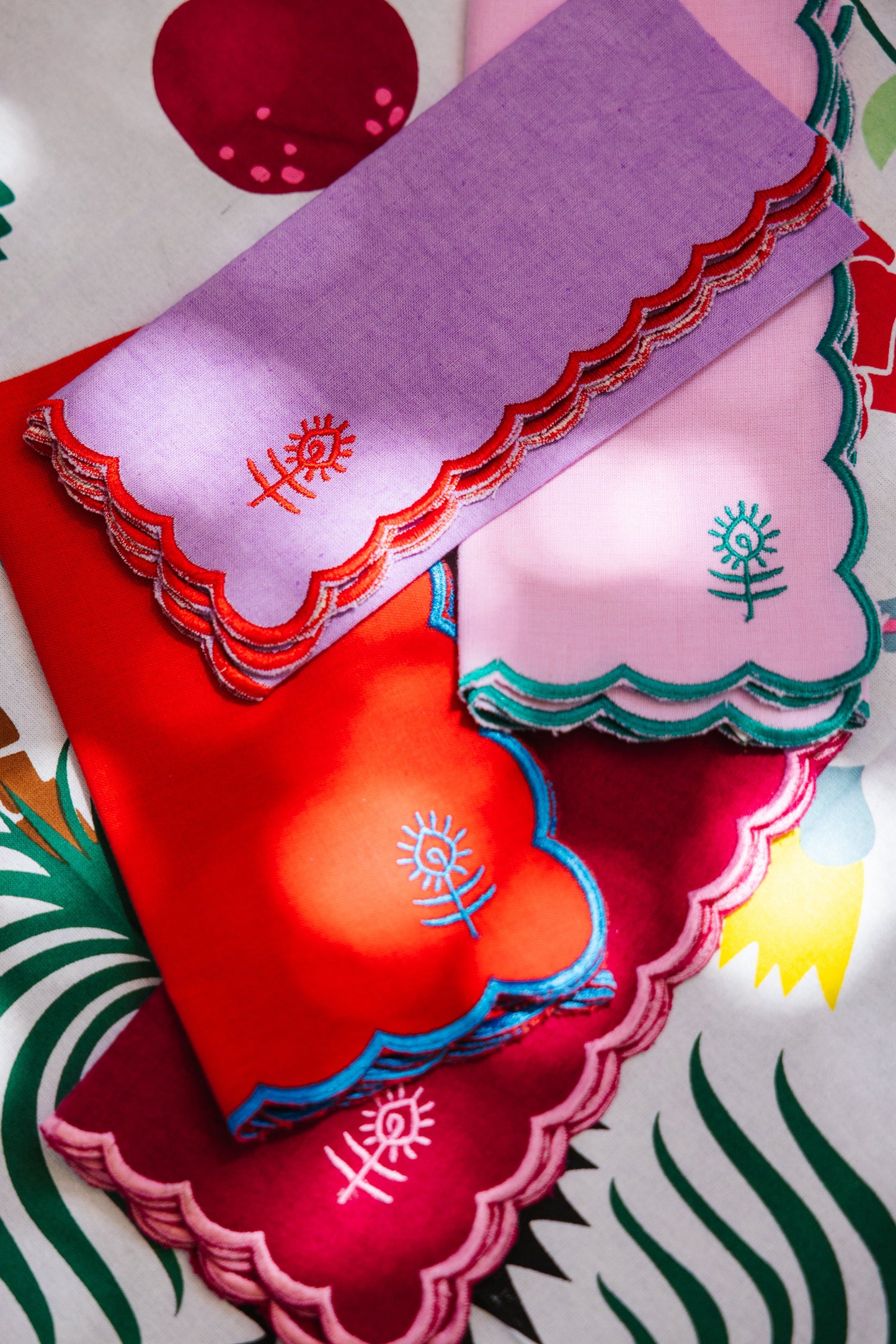 Embroidered - Icon Linen Napkins S/4 - Lilac + Cherry