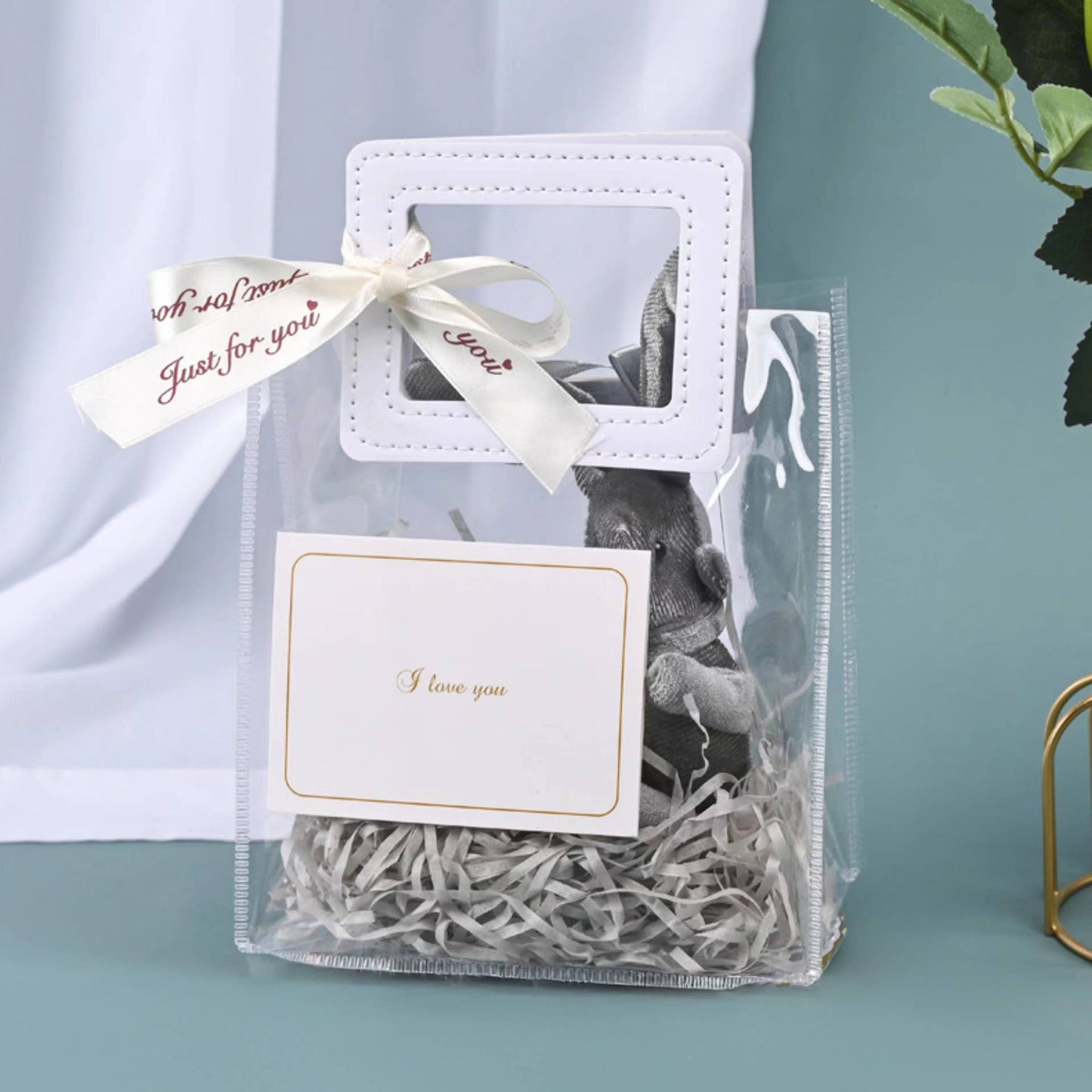 7 colors Transparent Thick PVC Gift Bag w/ square handles