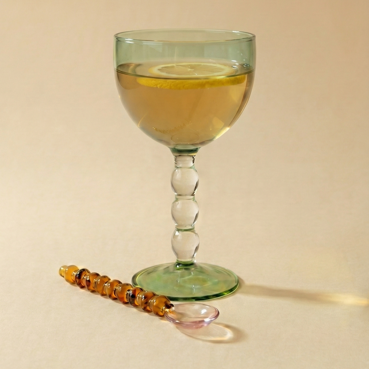 Glass Spoon Set | Pink Amber Beaded Handle