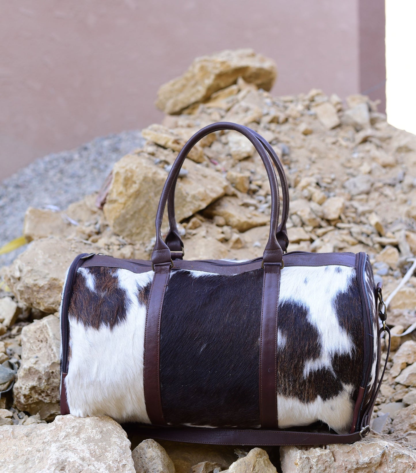 Cowhide Weekend Bag - Stylish Overnight Duffel, Genuine Cow Hide Leather, Perfect for Travel & Getaways, Unique Gift Idea