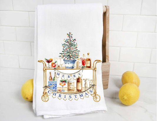 Chinoiserie Christmas Bar Cart Tea Towel