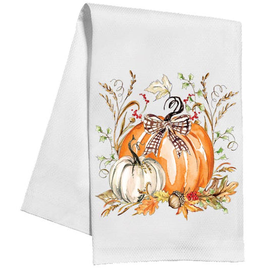 Orange and White Pumpkins and Fall Foliage Kitchen Towel