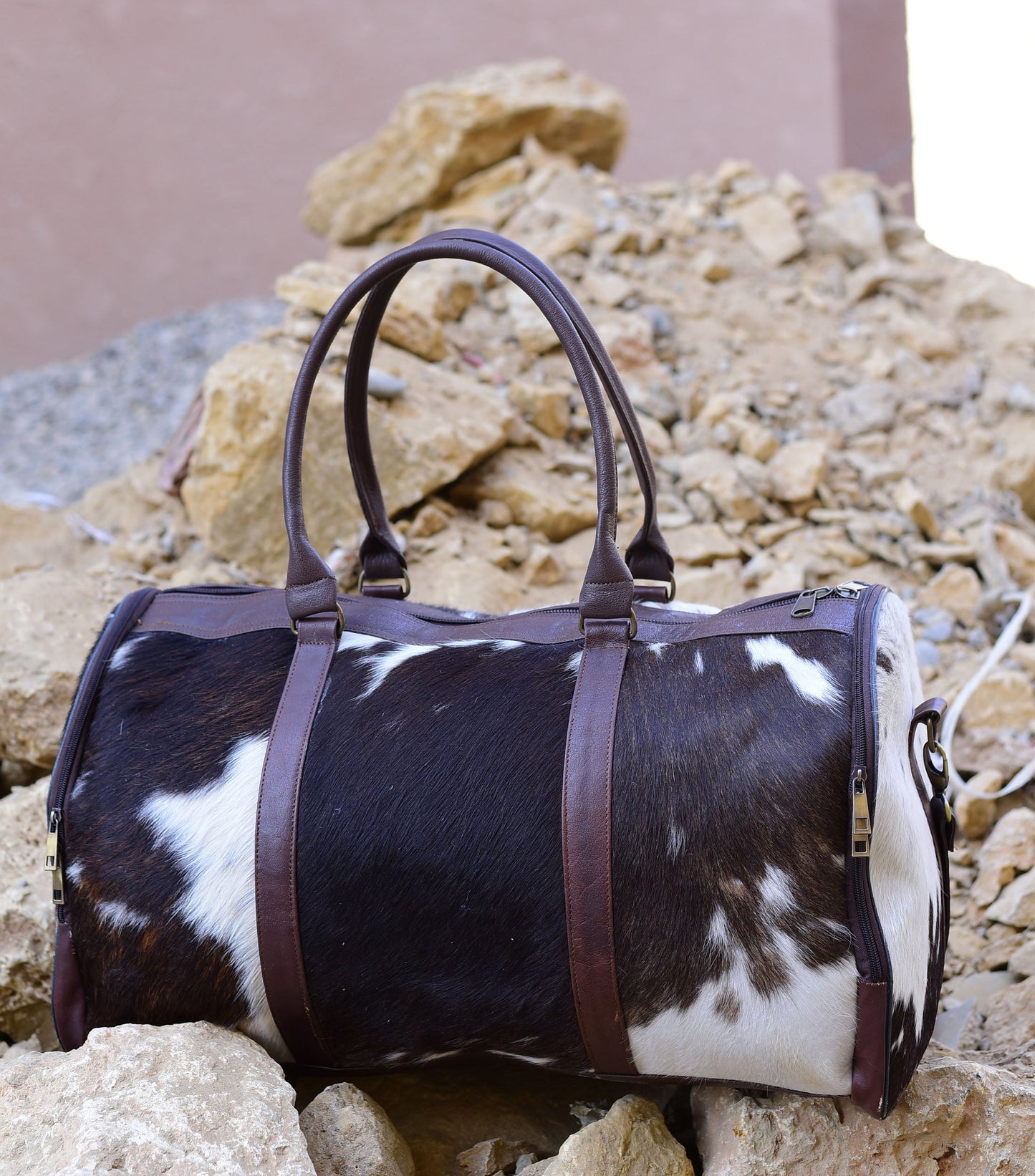 Cowhide Weekend Bag - Stylish Overnight Duffel, Genuine Cow Hide Leather, Perfect for Travel & Getaways, Unique Gift Idea