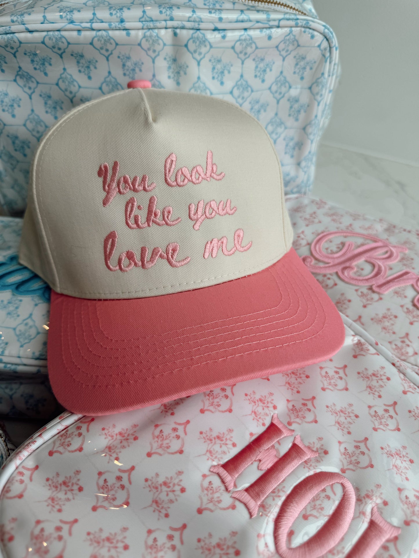 Embroidered - You Look Like You Love Me - Pink Vintage Trucker Hat
