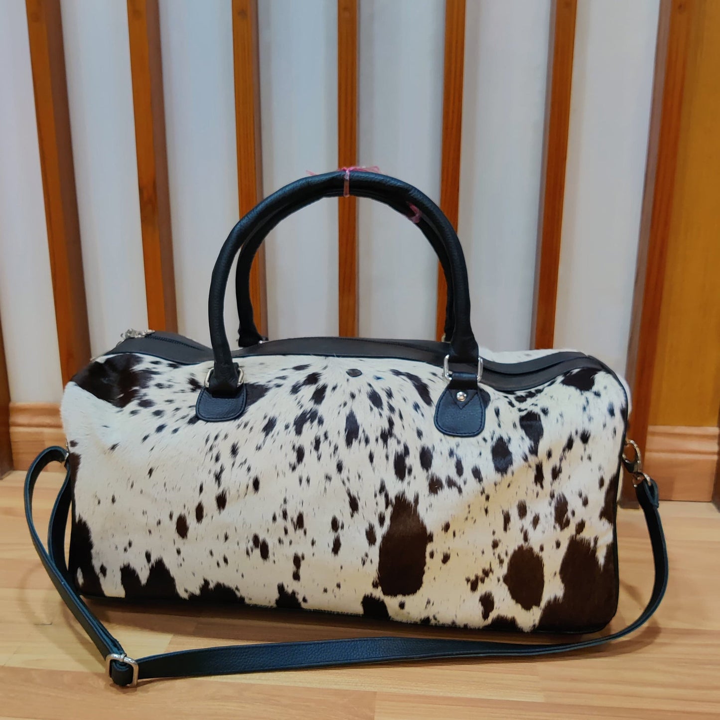 Pony Skin Bag - Medium Cowhide Duffel, Genuine Leather Weekender, Stylish Travel Luggage, Unisex Gift Idea