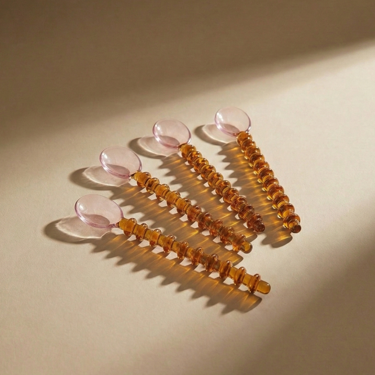 Glass Spoon Set | Pink Amber Beaded Handle