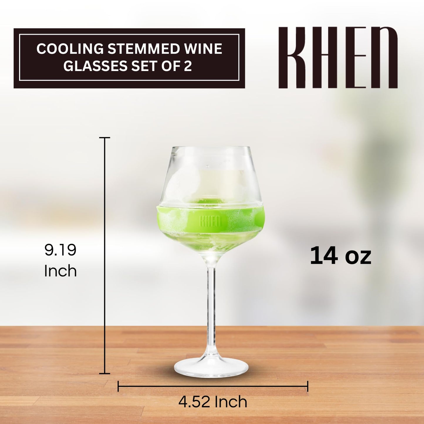 Stemmed Acrylic Cooling Wine  Glasses 14oz | Set of 2 | Green