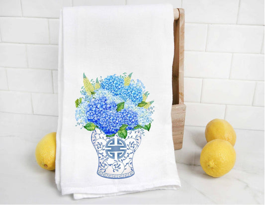Chinoiserie Hydrangea Ginger Jar Tea Towel