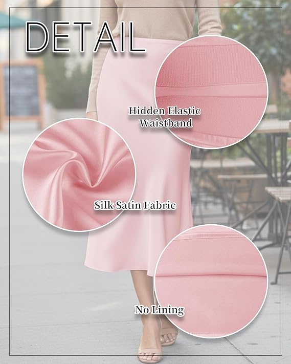 Women's Satin Midi Skirt Pink