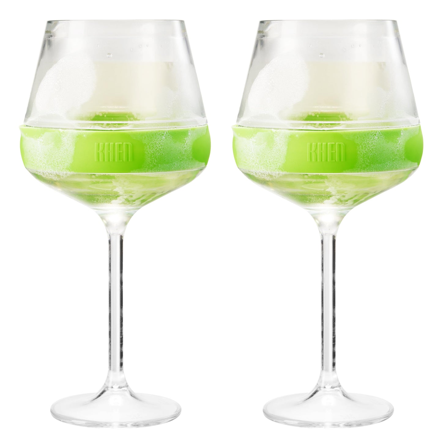 Stemmed Acrylic Cooling Wine  Glasses 14oz | Set of 2 | Green