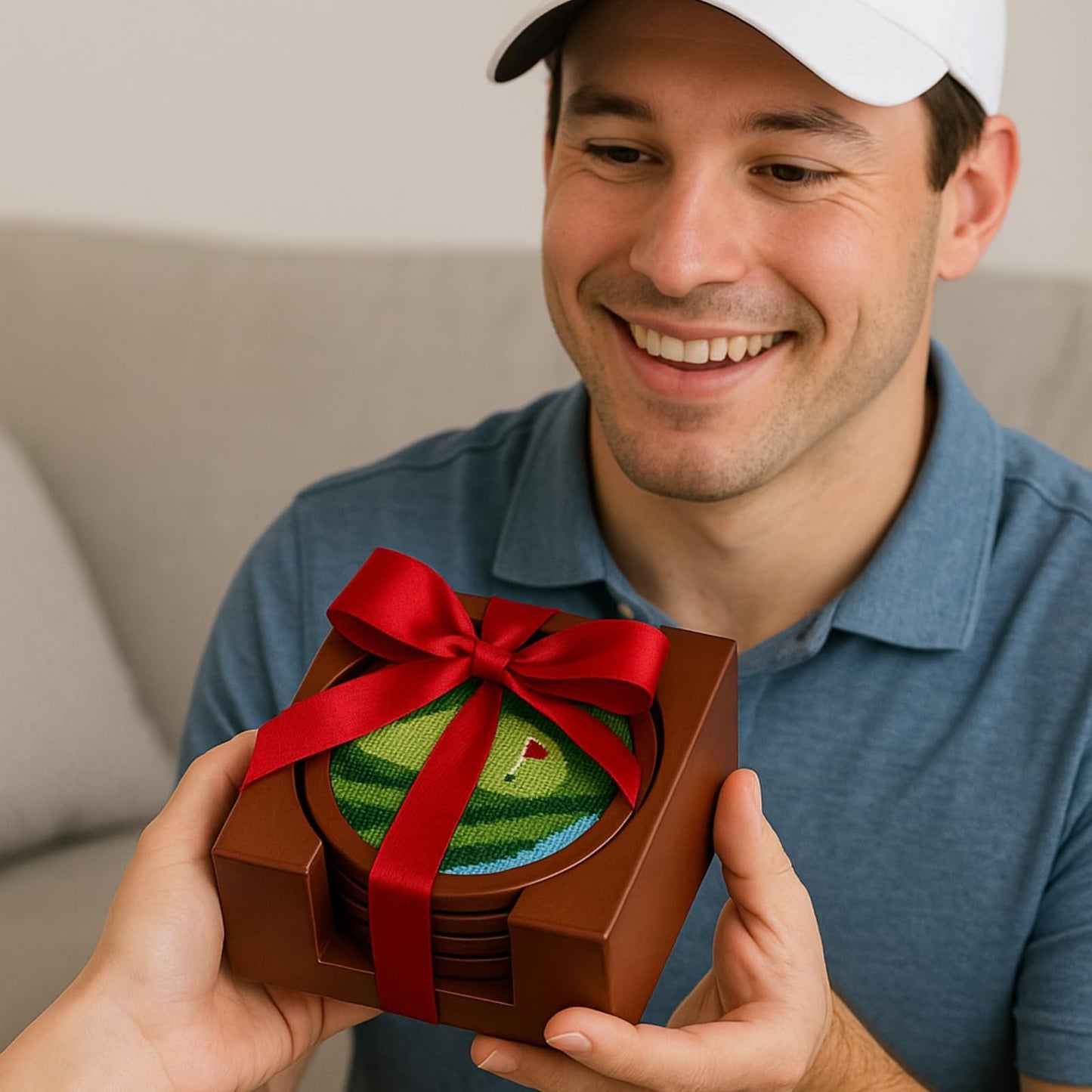 Golf Coasters, Durable Wooden Drink Coasters with Holder