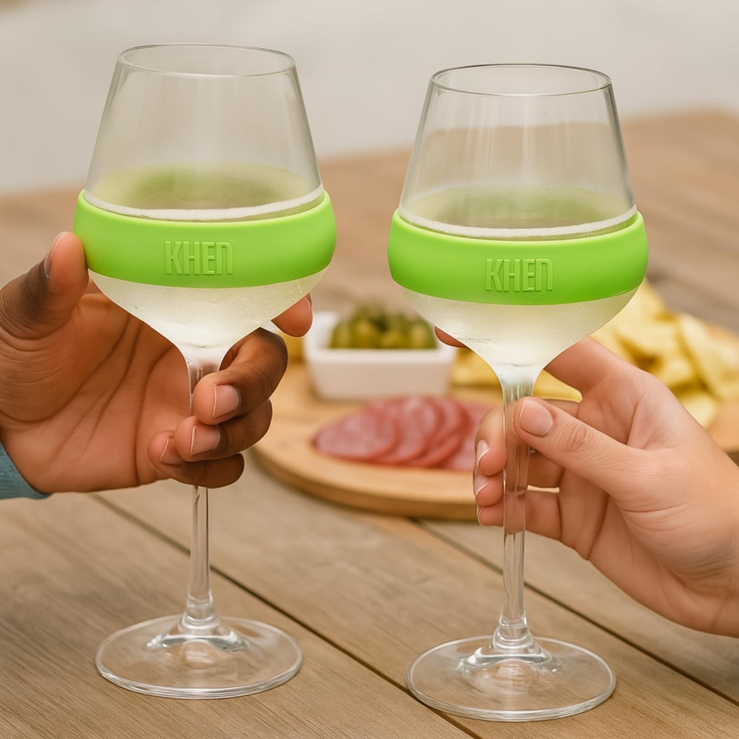 Stemmed Acrylic Cooling Wine  Glasses 14oz | Set of 2 | Green