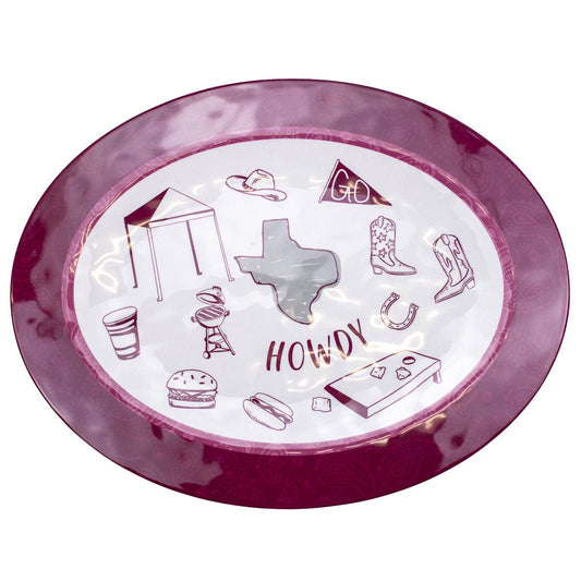 Tailgate Melamine Platter   Maroon/Gray/White   18x14