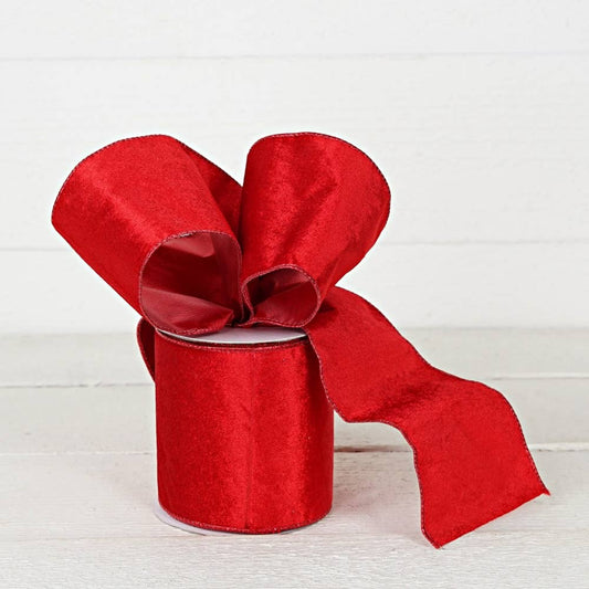 R32980-Wired Ribbon-Red Velvet w. Metallic Red back (4inW)