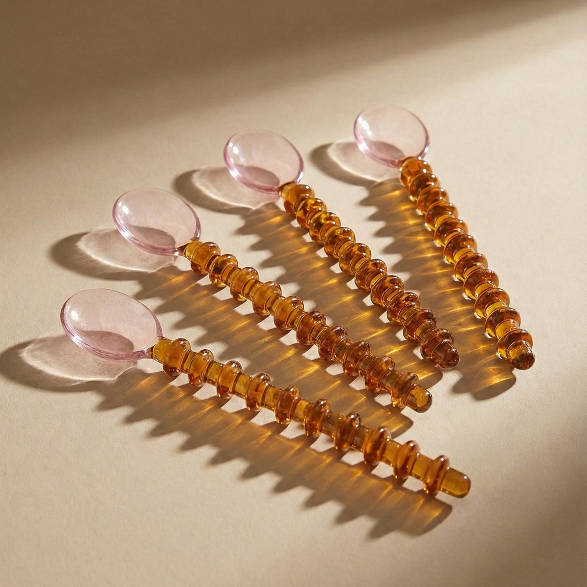 Glass Spoon Set | Pink Amber Beaded Handle