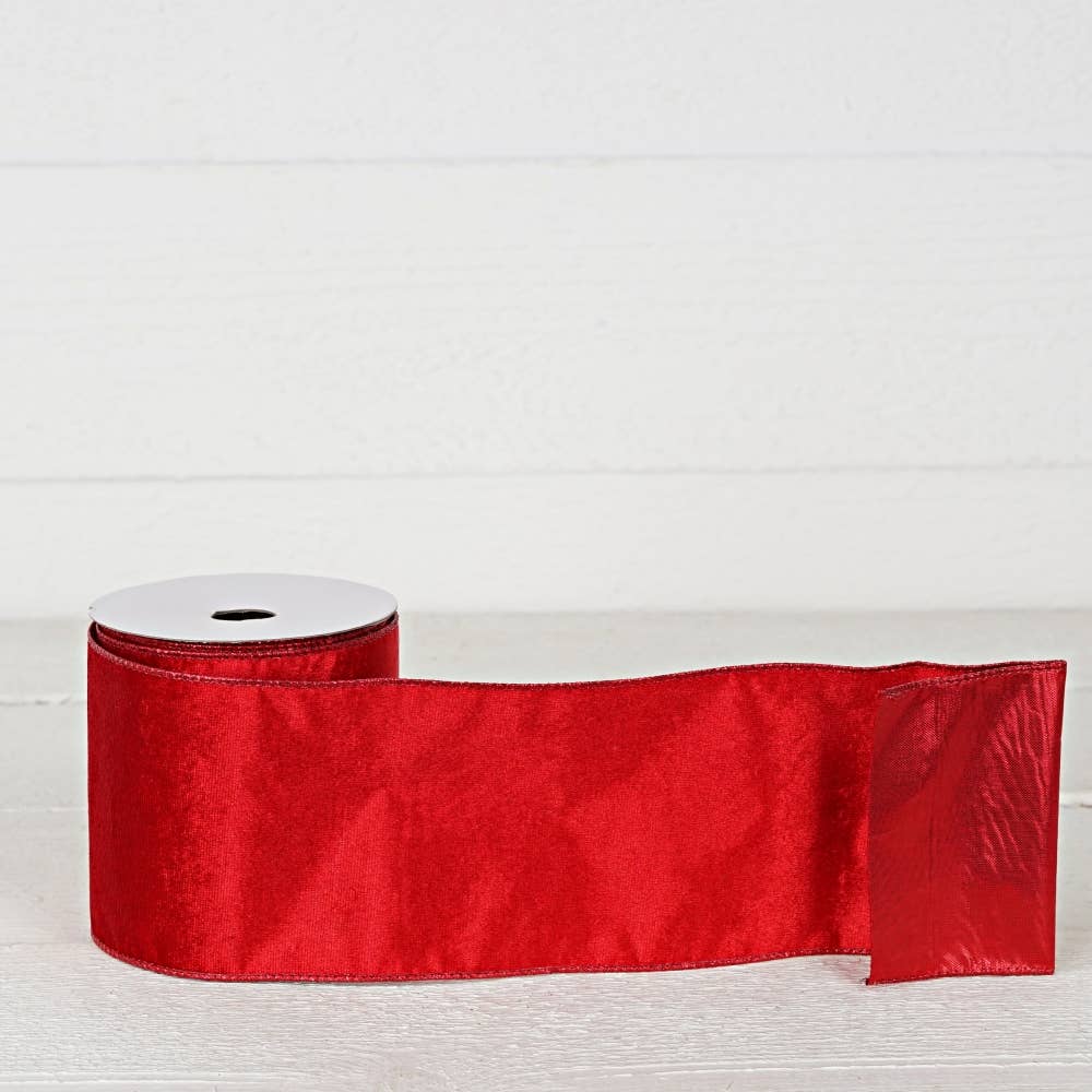 R32980-Wired Ribbon-Red Velvet w. Metallic Red back (4inW)