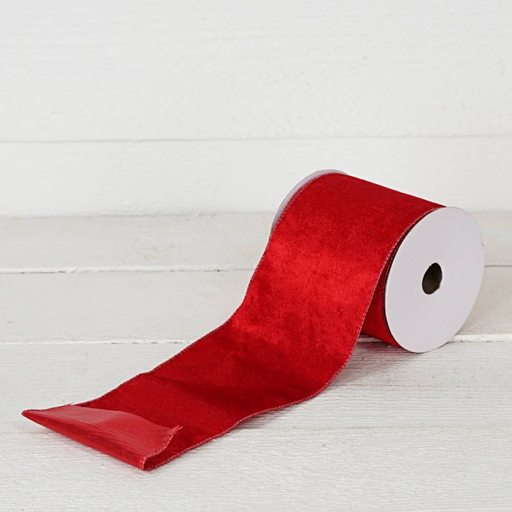 R32980-Wired Ribbon-Red Velvet w. Metallic Red back (4inW)