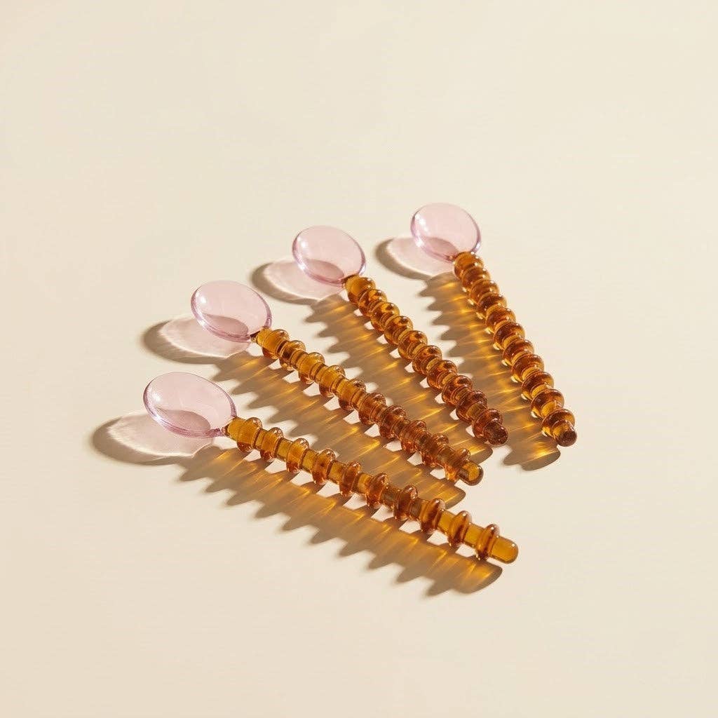 Glass Spoon Set | Pink Amber Beaded Handle