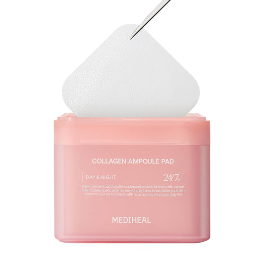 Collagen Ampoule Facial Toner Pads - Collagen & Ceramide - Skin Firming & Restore Elasticity & Deep Hydration - Tighten Wrinkles & Lines - Vegan Eco Silk Fabric