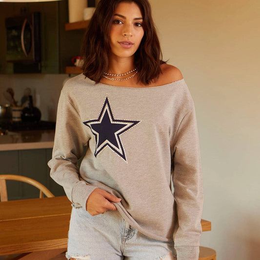 Cowboys Off-Shoulder Sweatshirt - Grey Heather