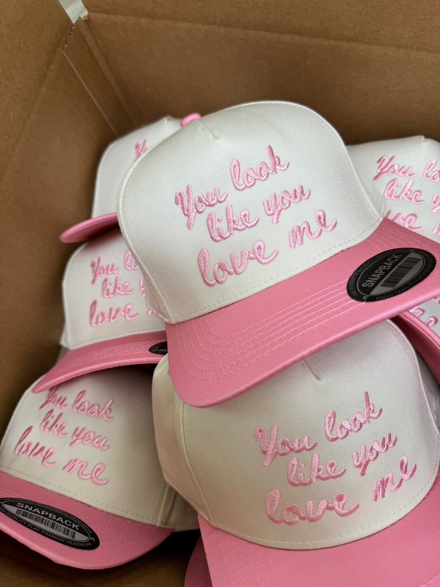Embroidered - You Look Like You Love Me - Pink Vintage Trucker Hat
