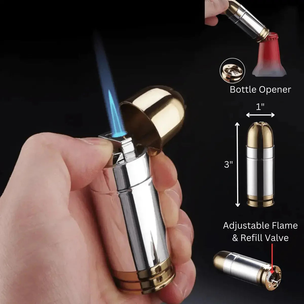 Bullet-Shaped Torch Lighter, 3-Inch, Blue Flame