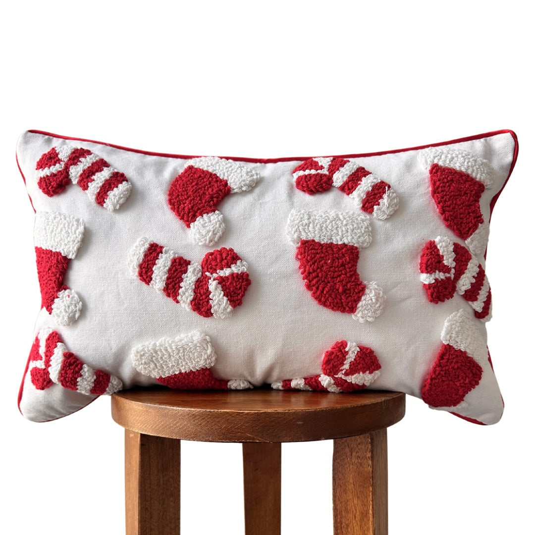 Candy Cane & Santa Hat Lumbar Pillow Cover