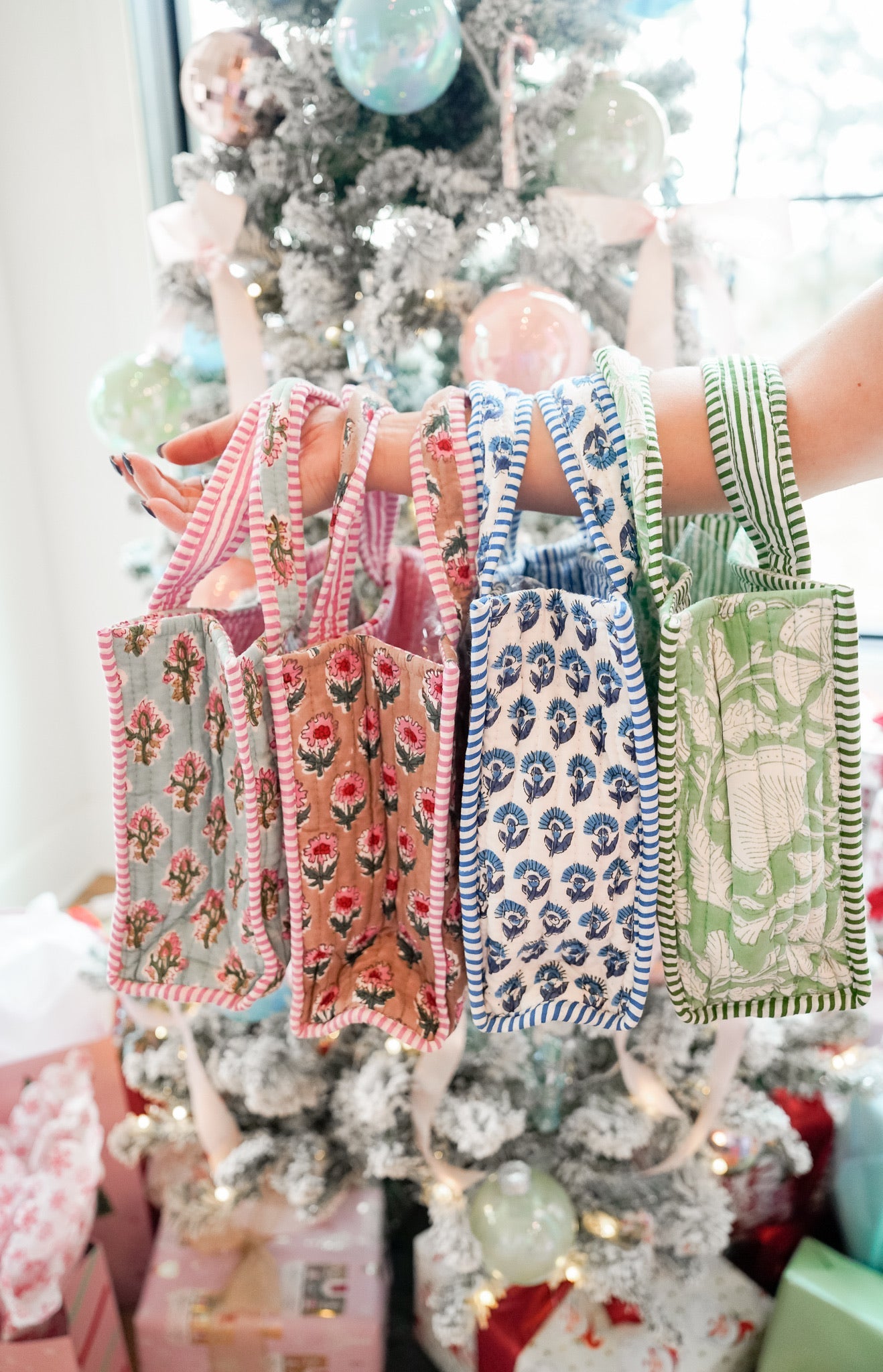 Quilted Block-Print Mini Tote Bag