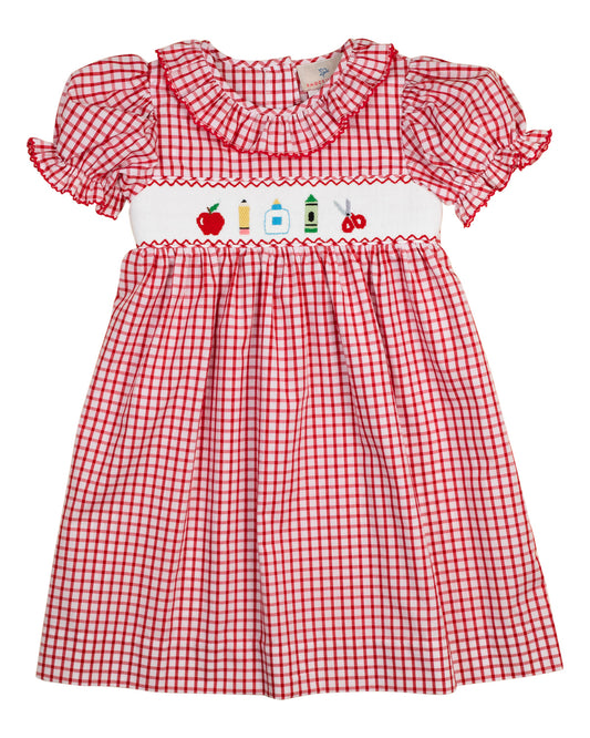 School Supplies Smocked Red Windowpane Dress- FINAL SALE